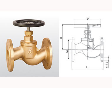 埃美柯黃銅法蘭截止閥結構圖