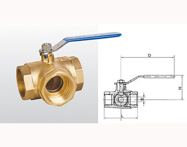 埃美柯黃銅三通球閥(T型)結構圖 埃美柯黃銅三通球閥(T型)結構圖