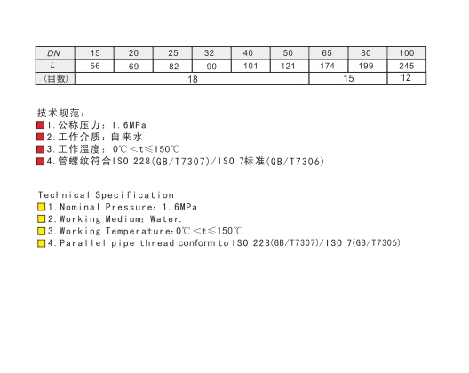 埃美柯黃銅過濾器606A 鏈接尺寸