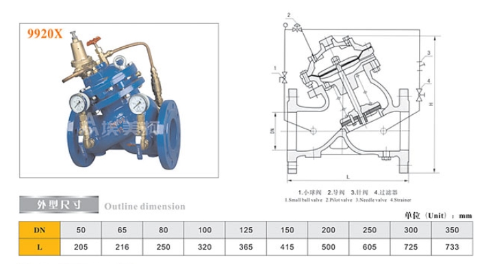 埃美柯隔膜式可調減壓閥9920X結構尺寸圖